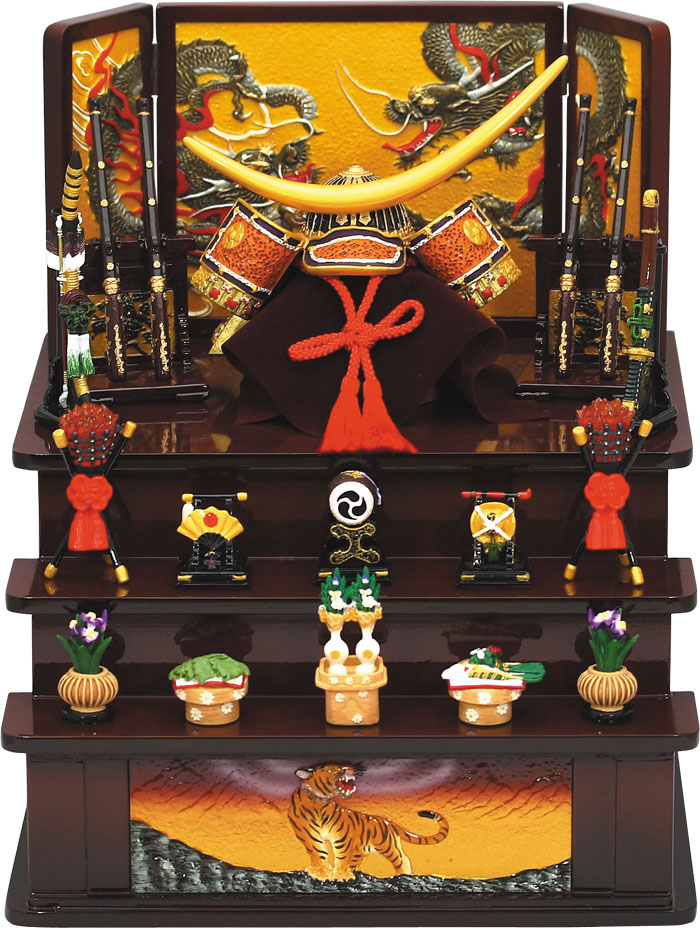 伊達公兜大赤三段飾り（大）龍虎